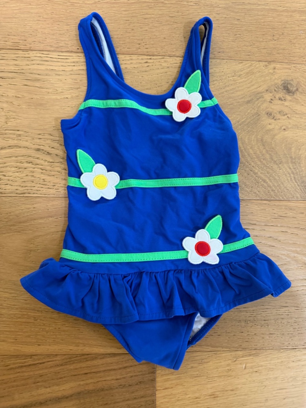 Florence Eiseman Blue Floral Ruffle One-Piece Swimsuit for Kids 2T VGUC